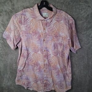 Tenth + Ocean Linen Blend Shirt Men XL Purple Floral Pattern Short Sleeve Pocket